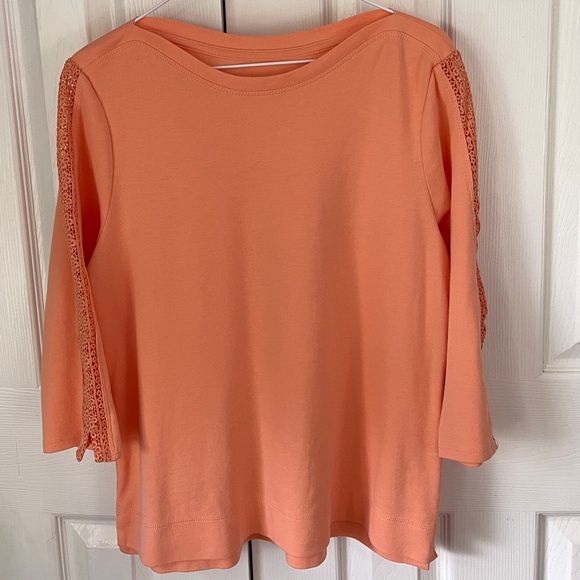 Appleseed's Coral Lace Sleeve Blouse - Picture 1 of 7